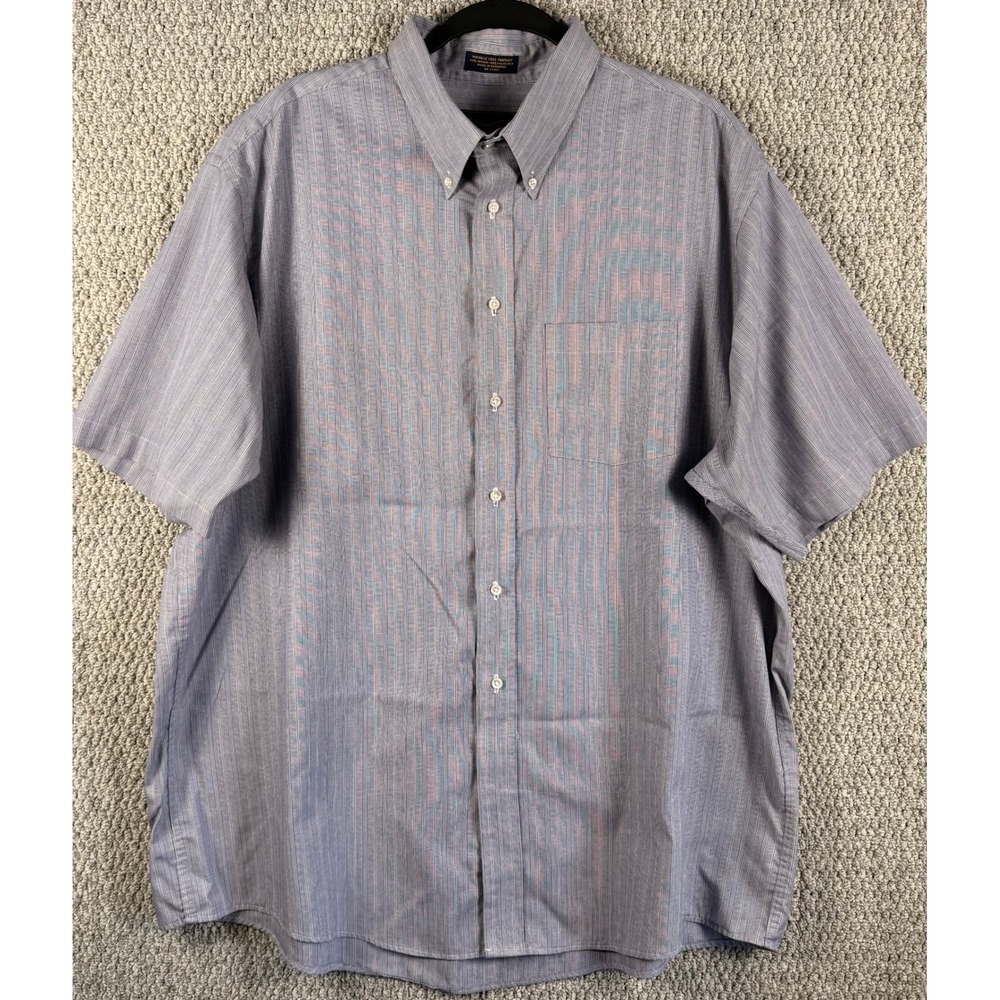 Arrow Mens 18.5 Blue White Striped Short Sleeve Button Down Vintage 90s